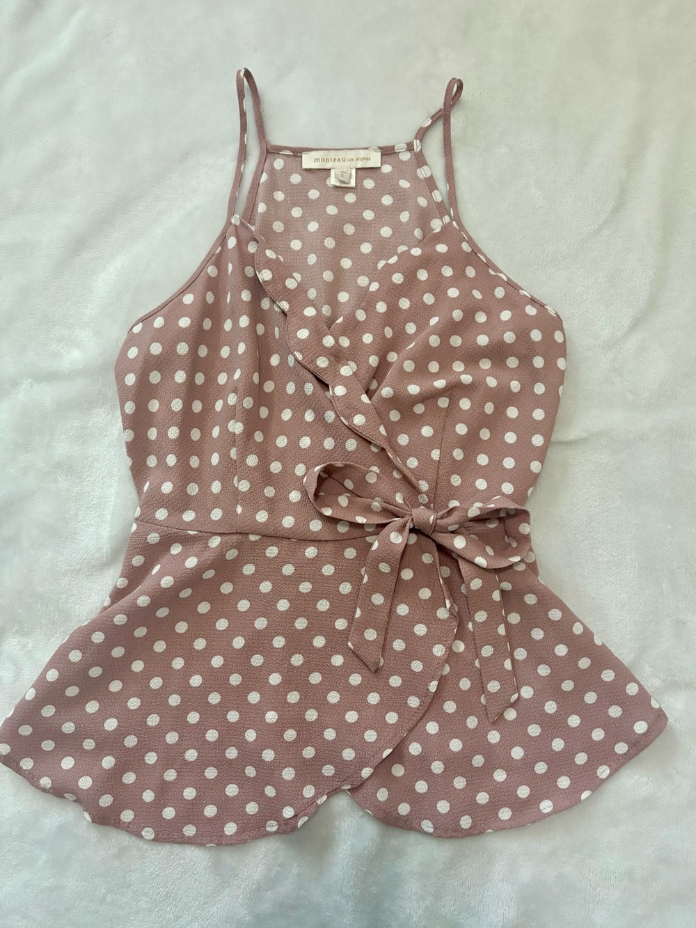 Monteau Mauve-Pink Polka Dot Spaghetti Strap Top